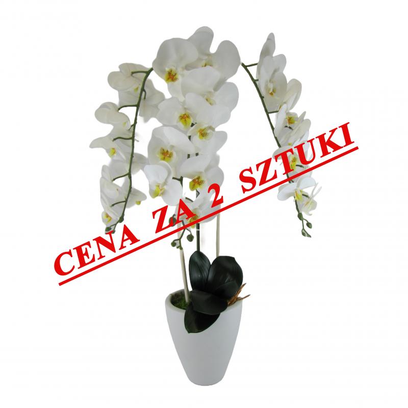 Sztuczne storczyki x3 białe w doniczce ceramicznej 80cm (2 szt.)
